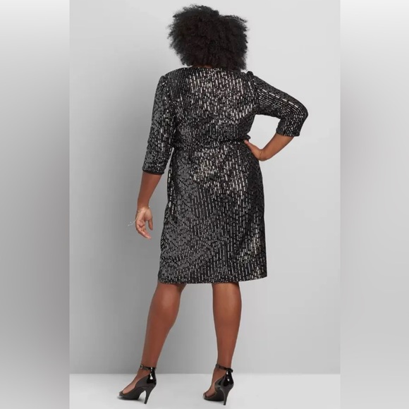 LaneBryant Black Velvet holiday sheath dress covered in sequin. EUC worn once. - Picture 3 of 8